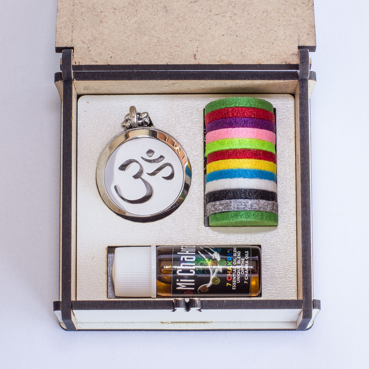 These stunning Sterling silver Diffuser necklace&#39;s come with 12 assorted color pads which you dab a few drops of the 7 Chakra oil onto them, leaving you in tranquility all day long, not to mention leaving you smelling great all day. They are packaged in a beautiful wooden box and perfect as a gift. 