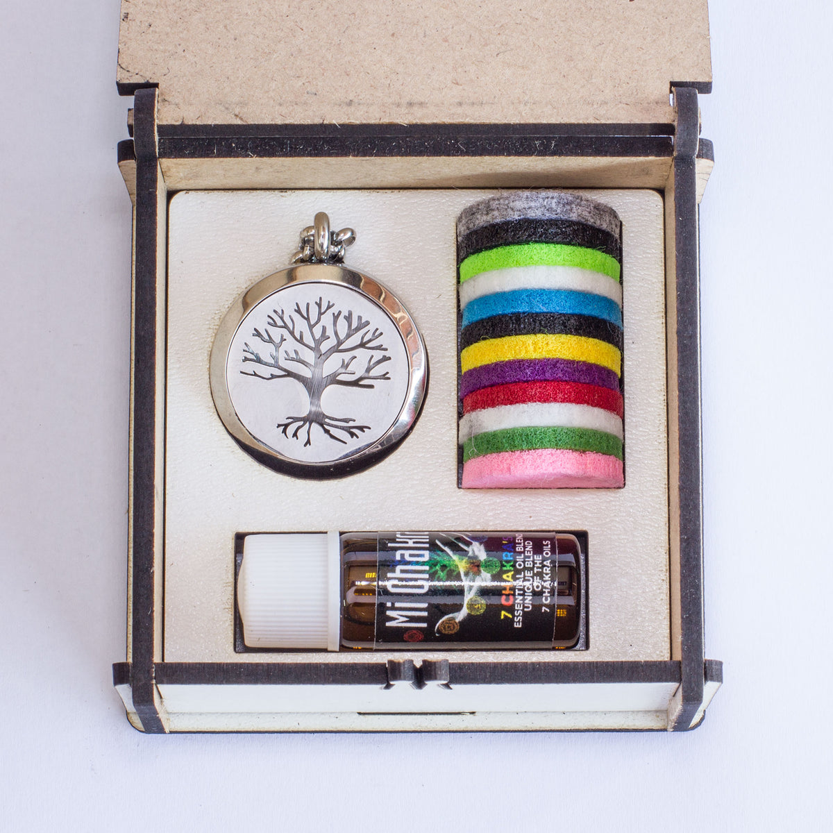 These stunning Sterling silver Diffuser necklace&#39;s come with 12 assorted color pads which you dab a few drops of the 7 Chakra oil onto them, leaving you in tranquility all day long, not to mention leaving you smelling great all day. They are packaged in a beautiful wooden box and perfect as a gift. 