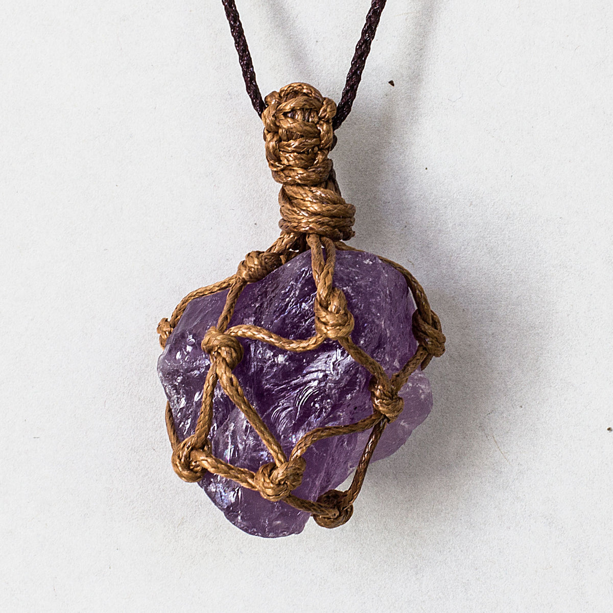 Rough Stone in Net Necklace - Amethyst Mi Chakra