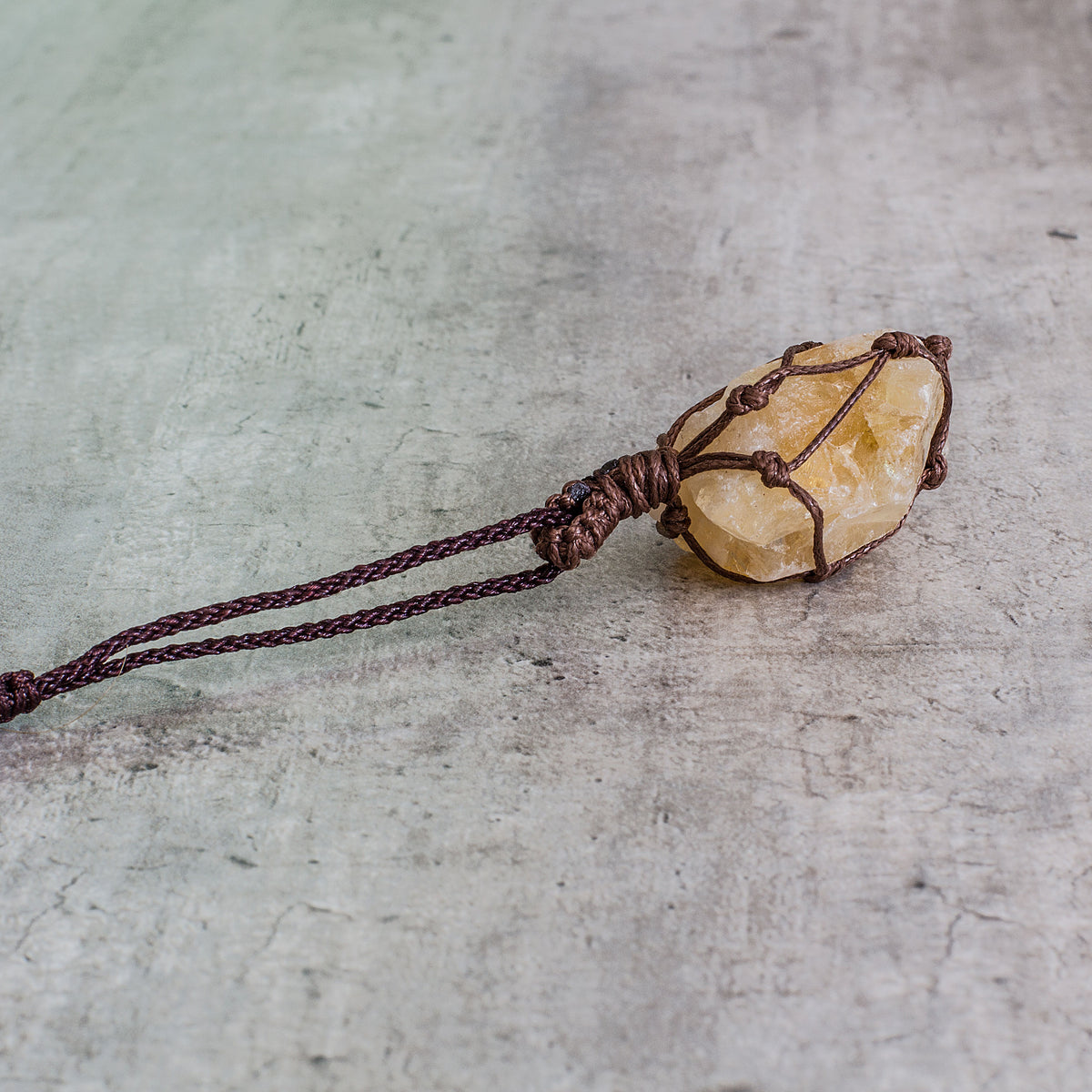 Rough Stone in Net Necklace - Citrine Mi Chakra