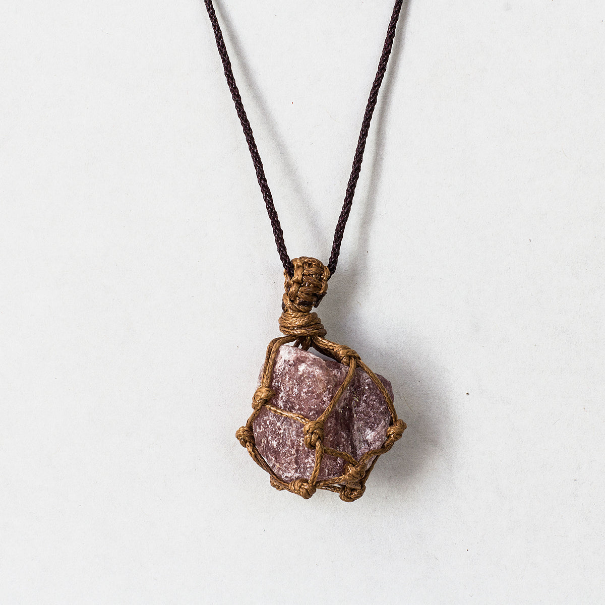 Rough Stone in Net Necklace - Strawberry Quartz Mi Chakra