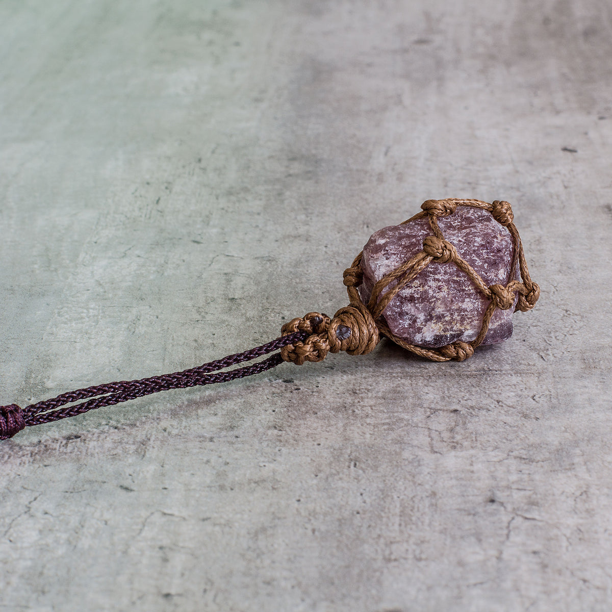 Rough Stone in Net Necklace - Strawberry Quartz Mi Chakra