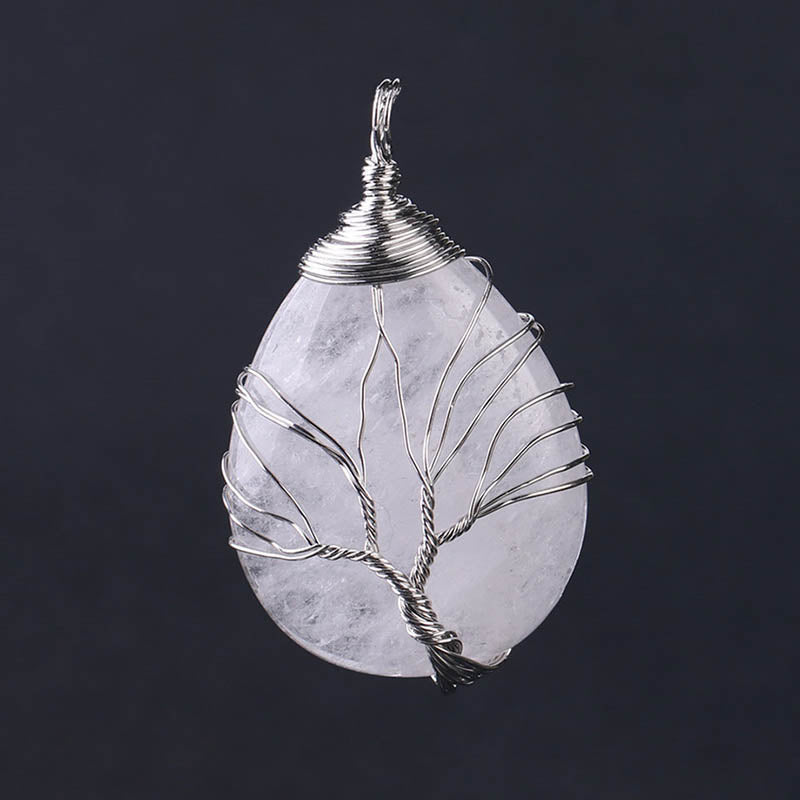 Tree of life Drop Necklace - Clear Quartz Mi Chakra
